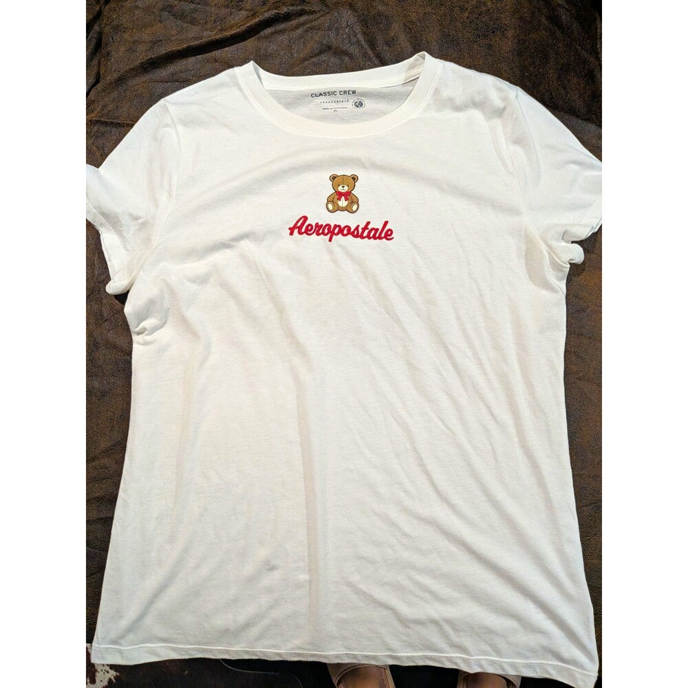 Aeropostale Classic Crew Men's White Teddy Bear Logo Graphic Tee XL